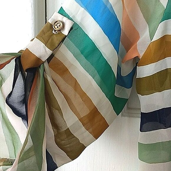 Foreign Exchange Striped Button-Down Long Sleeve Sheer Blouse size M - Picture 3 of 7